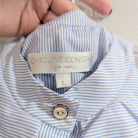 CAROLINE CONSTAS Like New Adrie Striped Ruffle Blouse L Blue White Sleeveless - Picture 11 of 14